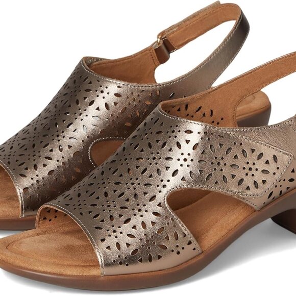 Women's Leather Sandals 8.5 Bronze Heeled Open Toe Cushioned Arch Support - Picture 1 of 7